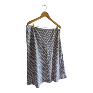 Talbots Blue & White Linen Blend Chevron Striped A Line Skirt